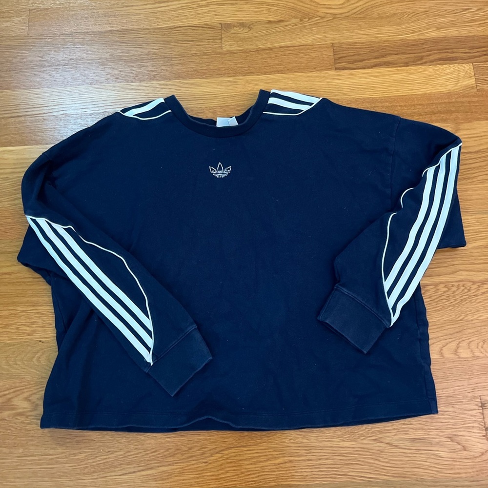 Adidas Navy Long Sleeve with White Stripes